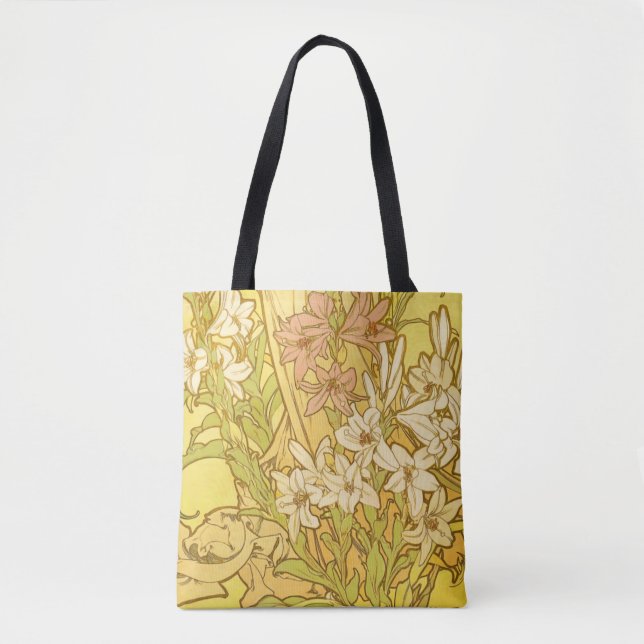 Alfonse Mucha Art Nouveau liljor blommor Tygkasse (Framsida)