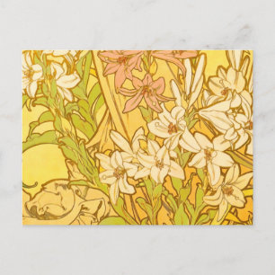 Alfonse Mucha Art Nouveau liljor blommor Vykort