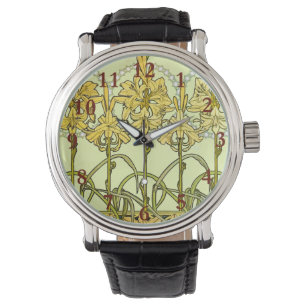 Alfonse Mucha Art nouveau Lily Blommönster Armbandsur
