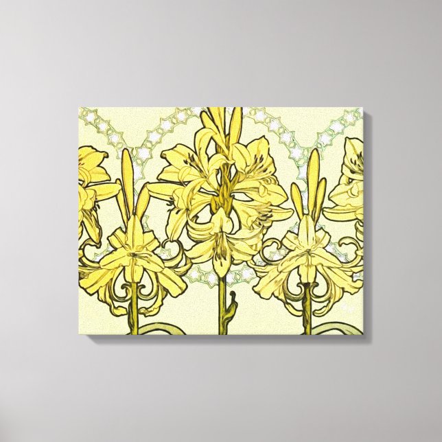 Alfonse Mucha Art nouveau Lily Blommönster Canvastryck (Framsida)