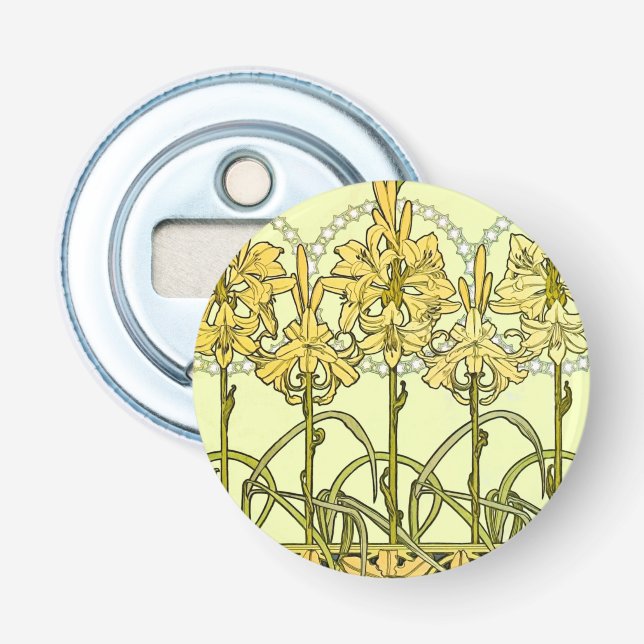 Alfonse Mucha Art nouveau Lily Blommönster Flasköppnare (Framsidan)