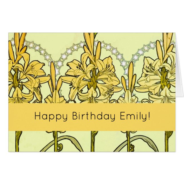 Alfonse Mucha Art nouveau Lily Blommönster Hälsningskort (Framsidan Horizontal)