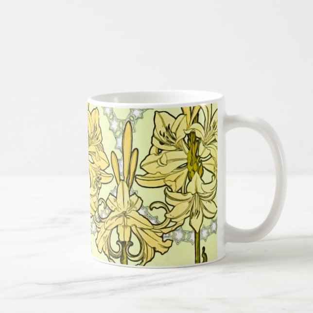 Alfonse Mucha Art nouveau Lily Blommönster Kaffemugg (Höger)
