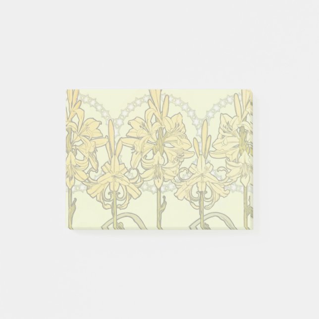 Alfonse Mucha Art nouveau Lily Blommönster Post-it Block (Framsida)