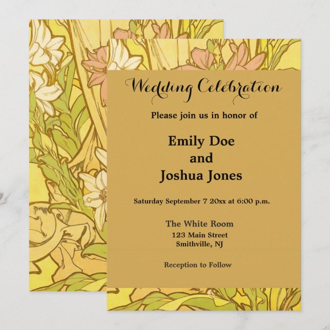 Alfonse Mucha Art nouveau lily blommor Inbjudningar (Fram/baksida)