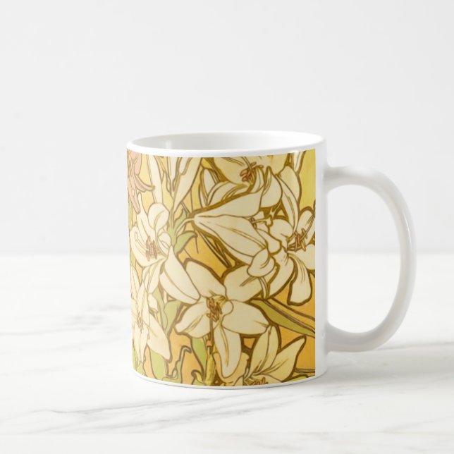 Alfonse Mucha Art nouveau lily blommor Kaffemugg (Höger)