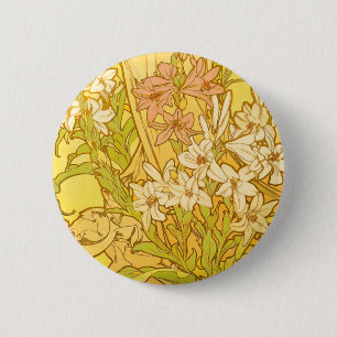Alfonse Mucha Art nouveau lily blommor Knapp