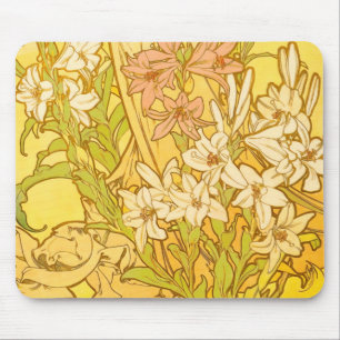 Alfonse Mucha Art nouveau lily blommor Musmatta