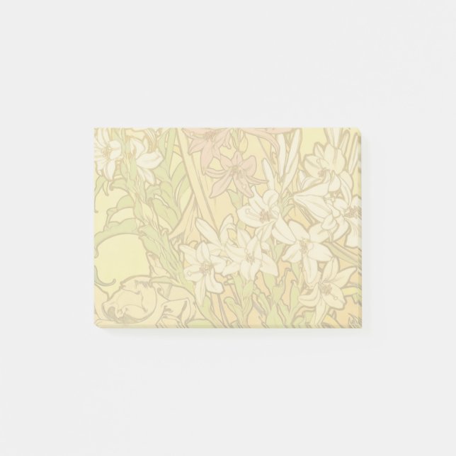 Alfonse Mucha Art nouveau lily blommor Post-it Block (Framsida)