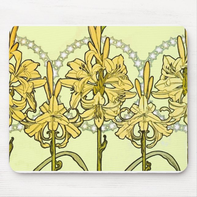 Alfonse Mucha Art nouveau lily mönster Classic Musmatta (Framsidan)