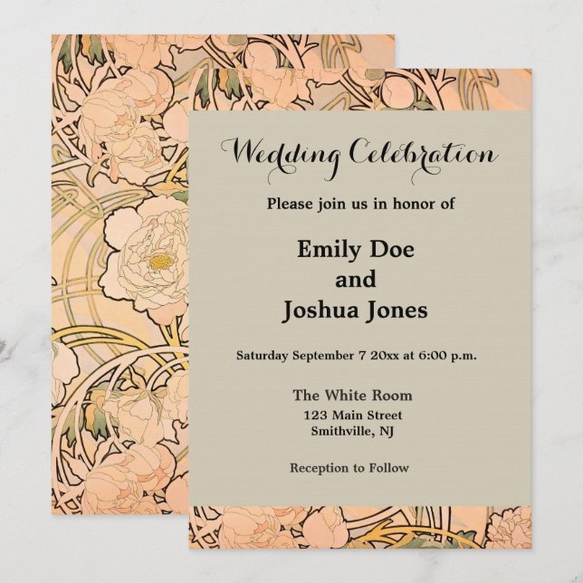 Alfonse Mucha Art nouveau Peonies Inbjudningar (Fram/baksida)