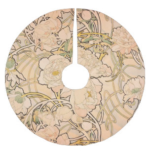 Alfonse Mucha Art nouveau Peonies Julgransmatta Borstad Polyester