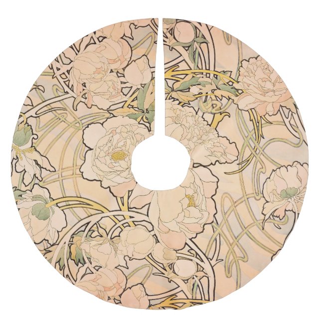 Alfonse Mucha Art nouveau Peonies Julgransmatta Borstad Polyester (Framsidan)