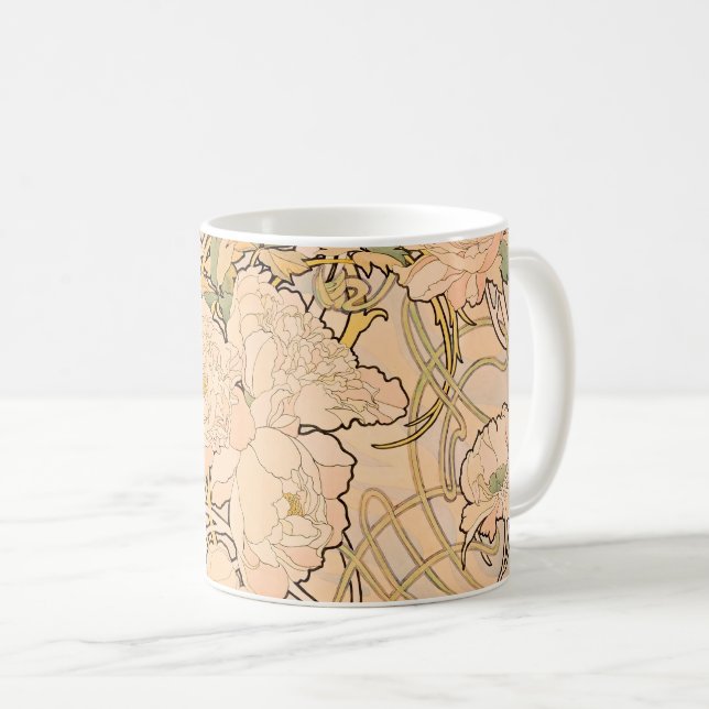 Alfonse Mucha Art nouveau Peonies Kaffemugg (Framsida höger)