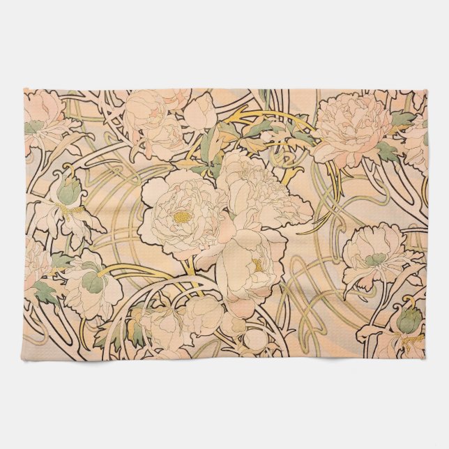 Alfonse Mucha Art nouveau Peonies Kökshandduk (Horisontell)