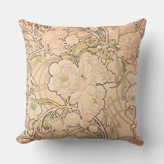 Alfonse Mucha Art nouveau Peonies Kudde (Framsida)
