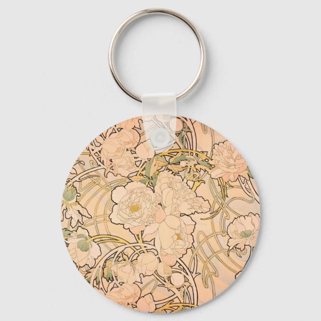 Alfonse Mucha Art nouveau Peonies Nyckelring (Framsida)