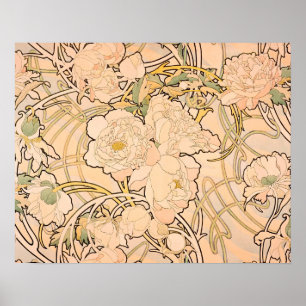 Alfonse Mucha Art nouveau Peonies Poster