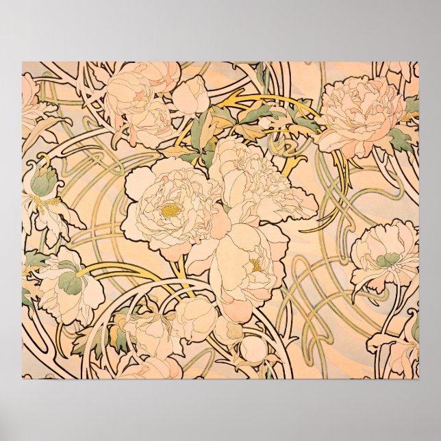 Alfonse Mucha Art nouveau Peonies Poster (Framsidan)