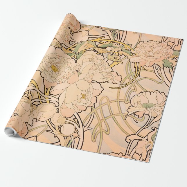 Alfonse Mucha Art nouveau Peonies Presentpapper (Utrullad)