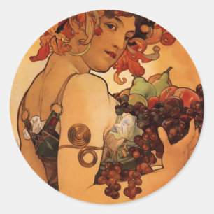 Alfonse Mucha Frukt Runt Klistermärke