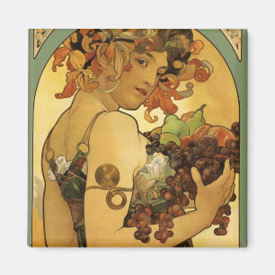 Alfonse Mucha Fruktmålning Magnet