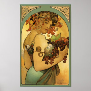Alfonse Mucha Fruktmålning på gräns Poster