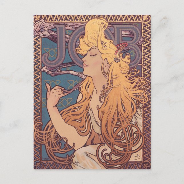 Alfonse Mucha Job Art Nouveau kvinna Vykort (Framsida)