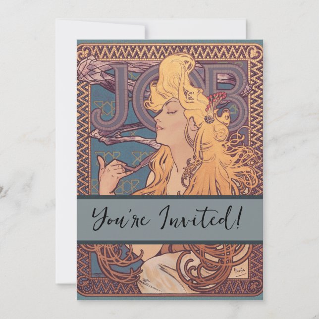 Alfonse Mucha Jobbkvinna Art nouveau Inbjudningar (Framsida)