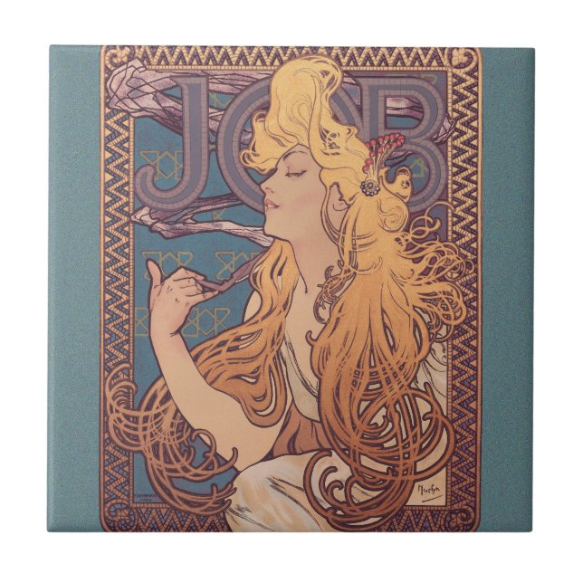 Alfonse Mucha Jobbkvinna Art nouveau Kakelplatta (Framsidan)