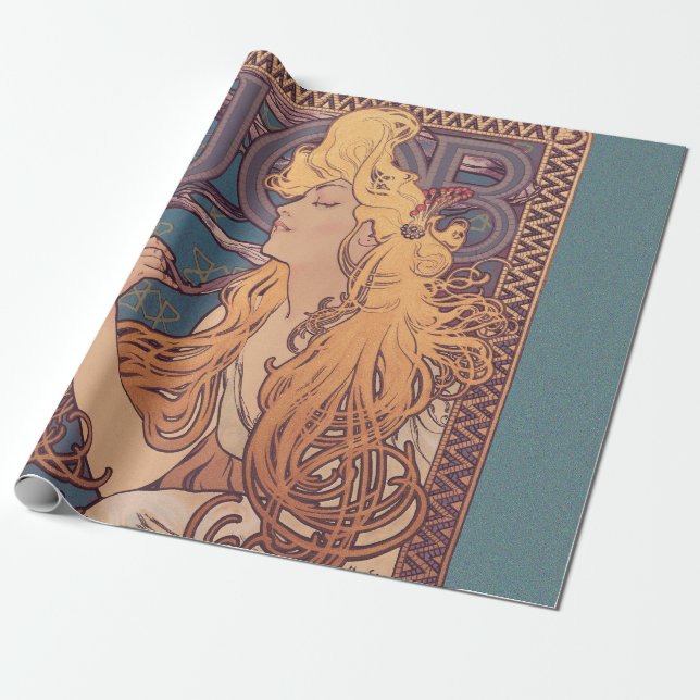 Alfonse Mucha Jobbkvinna Art nouveau Presentpapper (Utrullad)