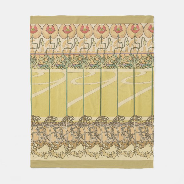 Alfonse Mucha Poppies Art Nouveau Floral Wallpaper Fleecefilt (Framsidan)