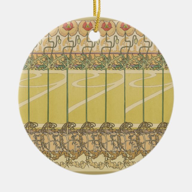 Alfonse Mucha Poppies Art Nouveau Floral Wallpaper Julgransprydnad Keramik (Framsidan)