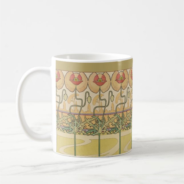 Alfonse Mucha Poppies Art Nouveau Floral Wallpaper Kaffemugg (Vänster)