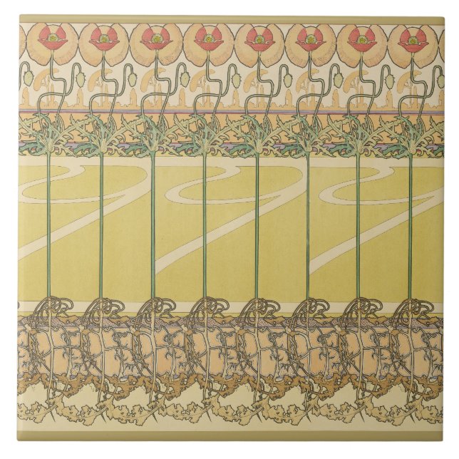 Alfonse Mucha Poppies Art Nouveau Floral Wallpaper Kakelplatta (Framsidan)