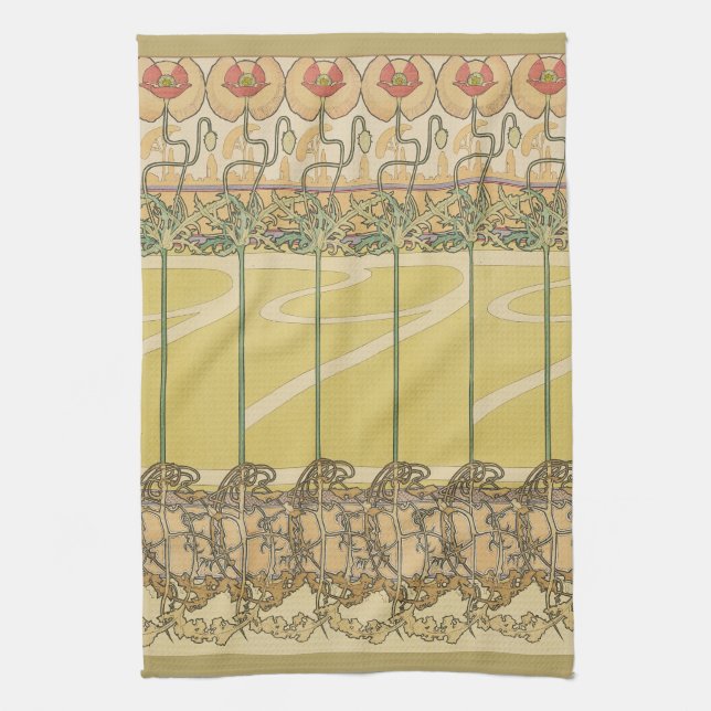 Alfonse Mucha Poppies Art Nouveau Floral Wallpaper Kökshandduk (Vertikal)