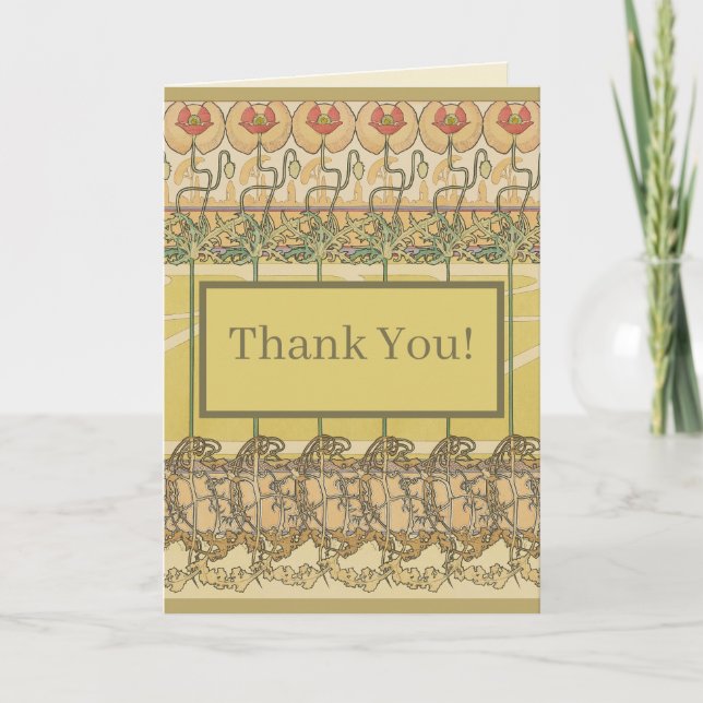 Alfonse Mucha Poppies Art Nouveau Floral Wallpaper Kort (Framsida)