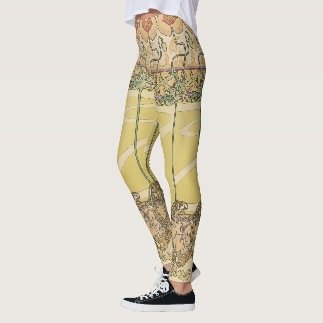 Alfonse Mucha Poppies Art Nouveau Floral Wallpaper Leggings (Vänster)