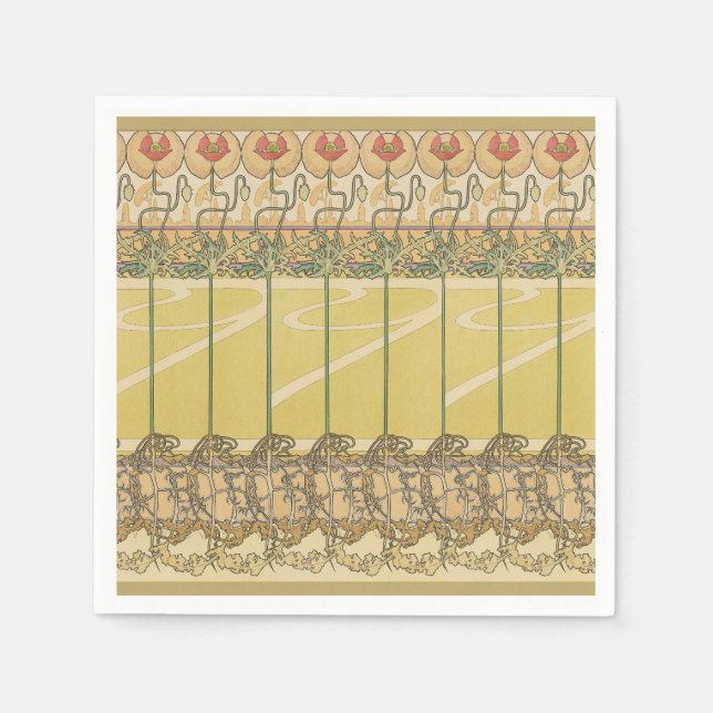 Alfonse Mucha Poppies Art Nouveau Floral Wallpaper Pappersservett (Framsidan)