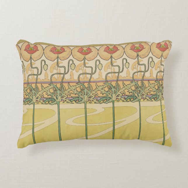 Alfonse Mucha Poppies Art Nouveau Floral Wallpaper Prydnadskudde (Framsidan)