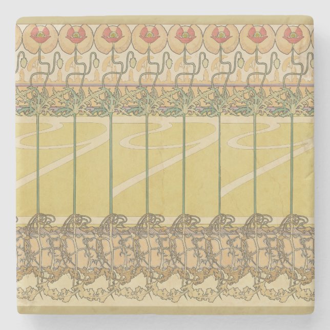 Alfonse Mucha Poppies Art Nouveau Floral Wallpaper Stenunderlägg (Framsidan)