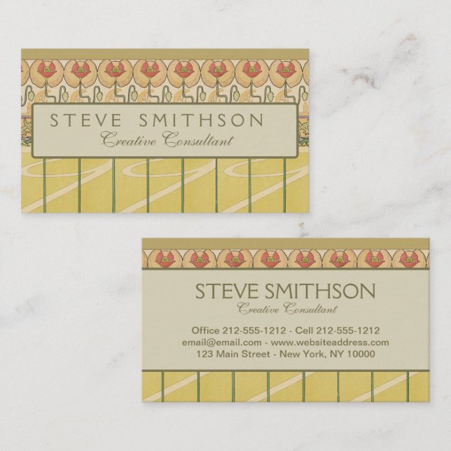 Alfonse Mucha Poppies Art Nouveau Floral Wallpaper Visitkort (Fram/baksida)