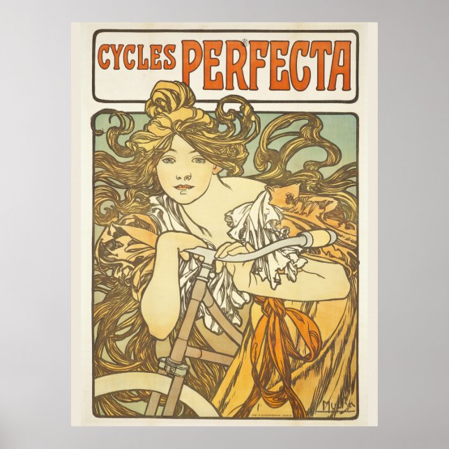 Alfonse Mucha Retro Woman Vintage Cycling Poster (Framsidan)