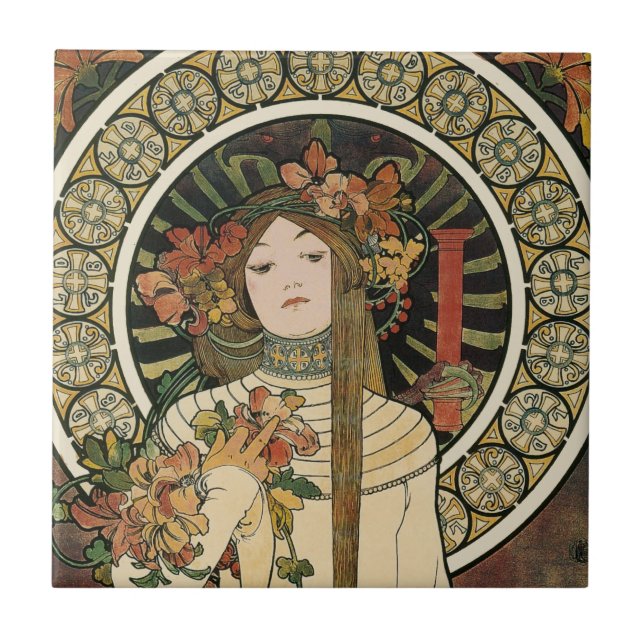 Alfonse Mucha Trappistine Nouveau Vintage Affisch Kakelplatta (Framsidan)