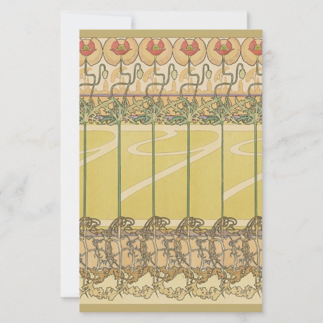 Alfonse Mucha Vallmo Art Nouveau Blommig Tapet (Framsida)