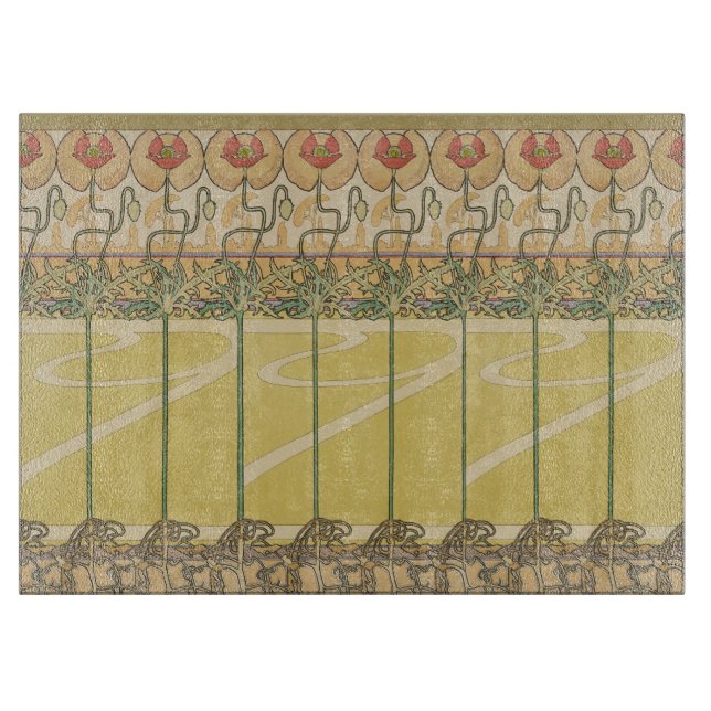 Alfonse Mucha Vallmo Art Nouveau Blommig Tapet (Framsidan)