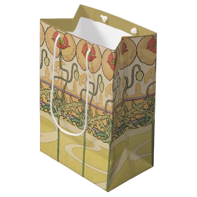 Alfonse Mucha Vallmo Art Nouveau Blommig Tapet (Framsidan Vinklad)