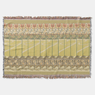Alfonse Mucha Vallmo Art Nouveau Blommig Tapet Filt