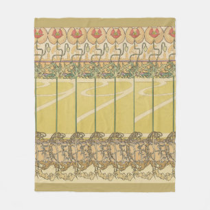 Alfonse Mucha Vallmo Art Nouveau Blommig Tapet Fleecefilt