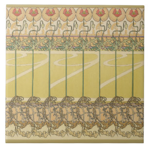 Alfonse Mucha Vallmo Art Nouveau Blommig Tapet Kakelplatta
